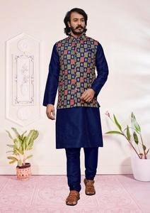 2024 meilleure qualité hommes soie Kurta pyjama imprimé veste indien pakistanais vêtements pour mariage tenue décontracté prêt à l'exportation - Product Image 3