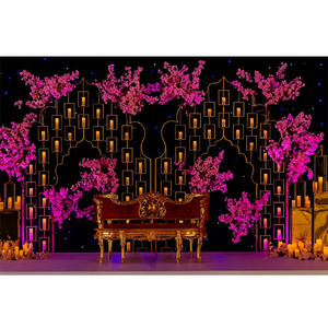 Décoration murale de scène de mariage moderne et élégante, cadre léger personnalisé de style Moghul, toile de fond de réception de luxe - Product Image 1