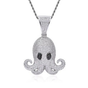 Collier Pendentif Pieuvre Moissanite Iced Out Micro-Pavé Hip Hop Breloque Animale Plaqué Argent Rhodié Certifié GRA - Product Image 1