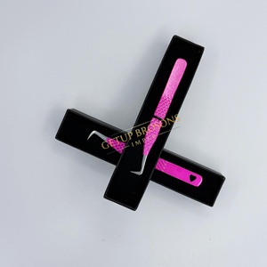 Pince à épiler professionnelle pour extensions de cils Getup Brosons Impex en acier inoxydable, à 90 degrés, rose vif, avec revêtement en poudre - Product Image 2
