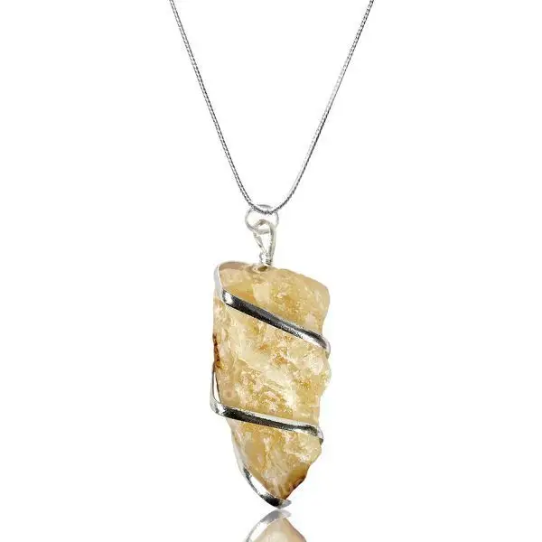 Natural Crystal Stone Golden Quartz Wire Wrapped Unisex Fashion Pendant For Reiki Healing Numerology Tarot Astrology Feng Shui