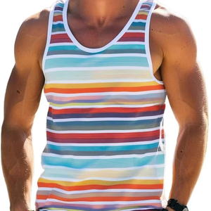 Funny 3D Color <b>Stripe</b> Printed Men's <b>Tank</b> <b>Top</b> Fashion Breathable Gym T-shirt Outdoor Run Fitness Sports Sleeveless Shirt Man Vest - Product Image 1