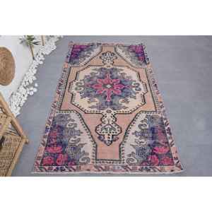 พรมตุรกีโบราณลายดอกไม้สีเบจสีฟ้า3.9 'x 6.8' วัสดุขนสัตว์เทคนิคสานแบนสำหรับตกแต่งห้องนั่งเล่นน้ำยาง - Product Image 1