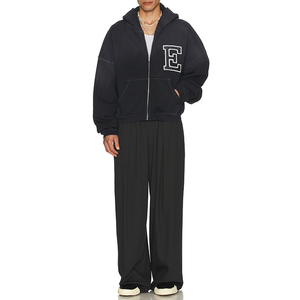 Sudadera con capucha y cremallera bordada de chenilla con letras GSM 500 de alta calidad personalizada para hombre - Product Image 4