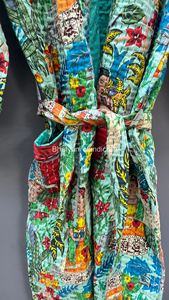 Frida Khalo Inspired Vintage Indian Kantha Jacket Long Quilted Cotton Robe Dressing Gown XL Size for Winter - Product Image 6
