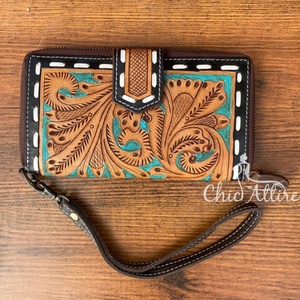 กระเป๋าสตางค์หนังสไตล์ตะวันตกรุ่นใหม่สำหรับผู้หญิงกระเป๋าคลัทช์งานแกะสลักด้วยมือ - Product Image 1