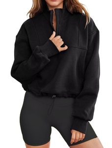 Jersey de mujer con cremallera de cuarto personalizado, Sudadera de cuello alto de gran tamaño, corte holgado, manga larga, ropa de calle de seda con dobladillo ajustable - Product Image 3