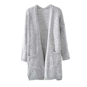 Cárdigan de Manga Larga con Cuello en V, Grueso, Informal, de Color Sólido, para Mujer, Tallas Grandes, con Bolsillos Delanteros, Poliéster/Algodón, Servicio OEM - Product Image 1