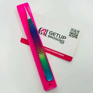 Professional Flower Tiger multi Color Stainless Steel Eyebrow Tweezer Pointed <b>Silver</b> Custom Logo Eco-Friendly Lightweight - Product Image 1