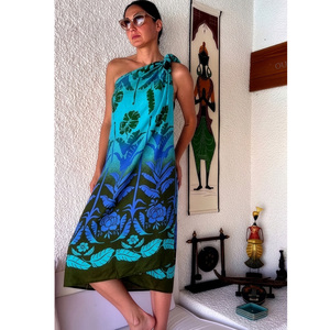 Pareo de Playa con Estampado Étnico Azul Turquesa y Verde, Falda de Playa de Viscosa, Vestido Sarong Multiusos de Verano, Cubre Traje de Baño - Product Image 3