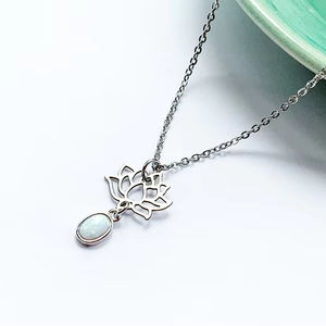 <b>Opal</b> Lotus Flower <b>Necklace</b> <b>Gold</b> Plated Sterling Silver Bezel Setting Delicate Layering Jewelry Minimalist Everyday Gift for Her - Product Image 5