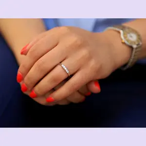 Anel de casamento 18k cor sólida, anel com 5 pedras de ouro, pedras de corte redondo, anel de diamante aliado de casamento, banda simples para meninas, anel fino de moda