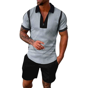 Custom Men's 2 Piece Casual Outfit Set Short Sleeve Zipper Polo Shirt & Shorts Summer Tracksuit in Multiple Colors - Product Image 4