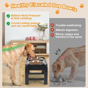 Mangkuk anjing tinggi 4 dudukan mangkuk hewan peliharaan naik tinggi dapat disesuaikan dengan 2 mangkuk makanan anjing baja tahan karat tempat makan hewan peliharaan antiselip - Product Image 4