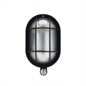 Lampe murale extérieure Hublot IP44 E27 avec grille noire 220x120x65 au design ovale - Product Image 2