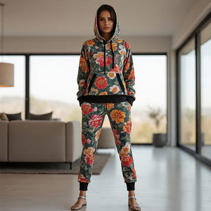 Ensemble de survêtement 2 en 1 pour femme, vêtements de sport d'hiver, imprimé numérique, respirant, veste à cordon de serrage, pantalon de survêtement, écologique, coupe-vent, imprimé - Product Image 6