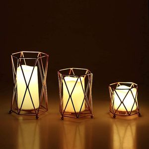 Meilleur prix de gros nordique maison bureau décorer 3 pièces forme géométrique chauffe-plat lumière bougeoir ensemble luxe fer verre votive - Product Image 2