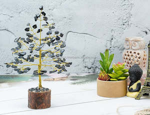 Pierre précieuse de tourmaline noire naturelle en gros M-SEAL base en bois arbre décoration de la maison élégant amour Style Reiki pierre précieuse de guérison - Product Image 4