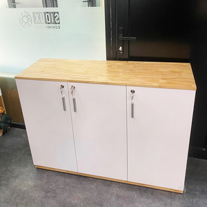 Armoire à dossiers minimaliste à 2 niveaux en bois et similicuir verrouillable 120x40x87cm - Product Image 6