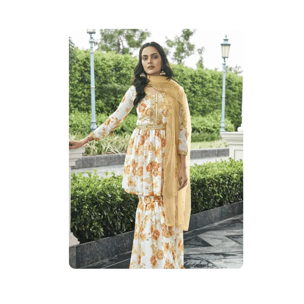 Hochzeits kleidung Langes Kleid Elegante Langarm bedruckte Chiffon-Kleider Pakistani sche Salwar Kameez