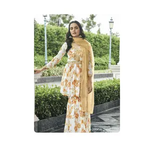 Trouwkleding Lange Jurk Elegante Lange Mouw Bedrukte Chiffon Jurken Pakistani Salwar Kameez