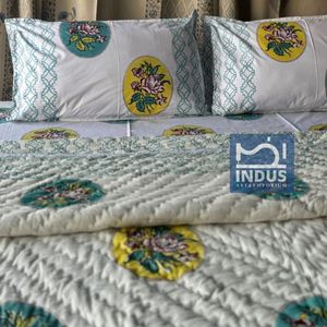 Algodón suave amarillo impreso mano bloque estampado Boho Jaipuri Rajai doble colcha edredón - Product Image 5