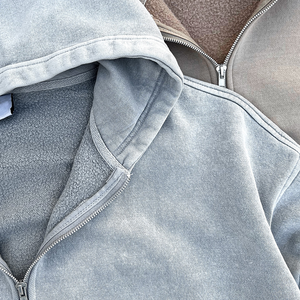 Sweat à capuche personnalisé de haute qualité, lavage à l'acide, 100% coton, poids lourd, épaules tombantes, double fermeture éclair, coupe-vent et respirant, pour homme, automne - Product Image 3