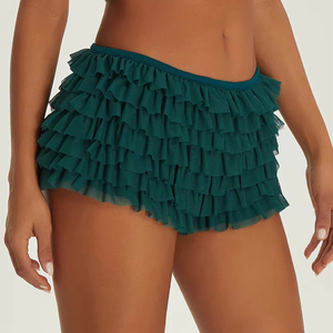 Braguitas Tipo Bóxer con Volantes para Mujer, Color Sólido, Elásticas, Transpirables, Tejidas, ODM, Verano, Algodón, Spandex, Estilo Lolita, Sexy, Casual - Product Image 1