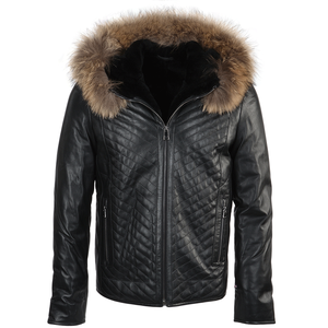 Veste en cuir PU noir pour homme, écologique, col rabattu, fermeture éclair matelassée, style motard d'hiver, coupe ajustée, sherpa - Product Image 1