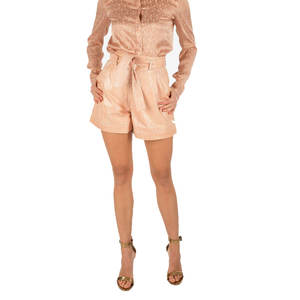 Short en cuir taille moyenne pour femme en cuir de vachette véritable avec broderie personnalisée Short en cuir pour femme - Product Image 4