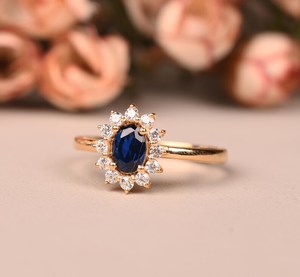 925 Sterling Silver 14K Gold Plated Sapphire Engagement Ring Cluster Wedding Ring Anniversary Gifts <b>Birthstone</b> Jewelry - Product Image 2