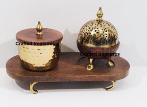 Traditional <b>Wood</b> Incense <b>Burner</b> With Brass Holder Storage Organizer Incense Holder Mubakhar Home Office Home Decor At Best Price - Product Image 4