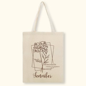 Sac de courses en toile personnalisé à fermeture ouverte avec fleur de naissance, couleur unie, cadeau pour elle - Product Image 2
