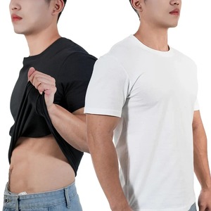 남성용 깊은 V 넥 티셔츠 로우 컷 V넥 와이드 비브스 티 남성 티셔츠 보이지 않는 언더 셔츠 모델 국자 밑단 슬림 핏 짧은 소매 - Product Image 4