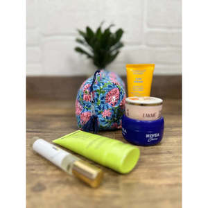 Quilted Bohemian for <b>Toiletry</b> & Makeup Bag with Block Print Tassel Pattern and Drawstring Closure for Organizing Makeup <b>Storage</b> - Product Image 5