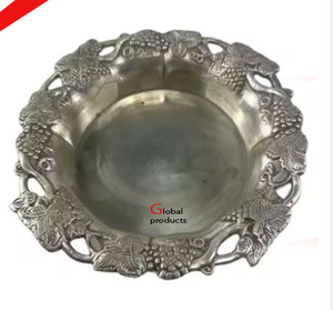 Ensaladera de metal con acabado plateado de diseño grabado y cuenco para servir frutas para restaurante y bar de hotel - Product Image 1