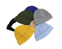 Gorro de calavera enrollado de invierno para adultos, gorro de punto negro en blanco con logotipo personalizado, gorro de pescador personalizado acrílico, gorro corto