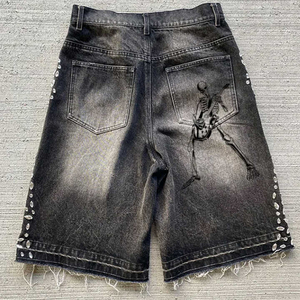 Fabrication de vêtements baggy personnalisés et perlés pour hommes, shorts en jean streetwear avec broderie dégradée, nouveaux shorts en jean strass - Product Image 4