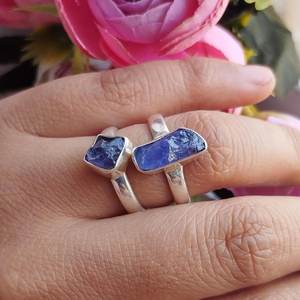 Bague en Tanzanite brute, argent 925 fait main, bijoux en pierre précieuse naturelle, bague en cristal brut, bijoux en gros - Product Image 6