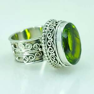 925 Sterling Silver Boho August Birthstone <b>Ring</b> Handmade with Peridot <b>Quartz</b> Oval Cut Perfect Gift for Her Birthday - Product Image 2