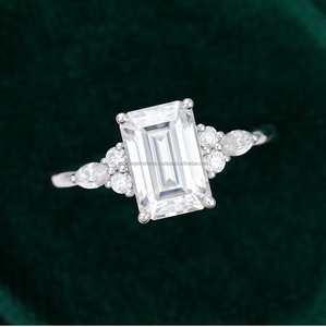 แหวนเพชรโมอิส2กะรัตมรกตสำหรับงานแต่งงานแหวนหมั้นเพชร S925ชุบทองเงินโดยตรงจากโรงงานขายส่ง - Product Image 5