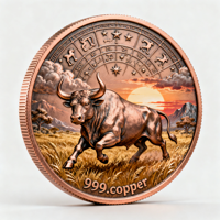Koin Tembaga Murni 999 Kustom Bentuk Bulat 1 oz 5 oz Relief Tinggi 3D Koin Koleksi Logo Cetak UV Grosir Pabrik