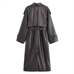 Automne nouveaux hommes en cuir véritable imperméable Slim Fit polyvalent ceinture décoration vers le bas manteau pardessus - Product Image 2