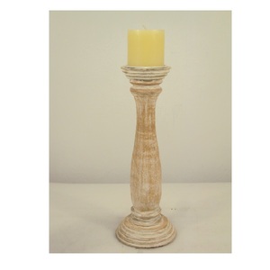 <b>Large</b> Size Rustic White Wash Finishing Wood Pillar <b>Candle</b> Holder for Table Top Decorative Home Living Room Party Use - Product Image 4