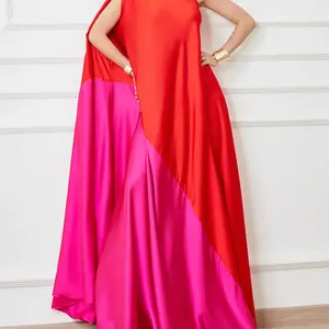 Vestido Largo de Satén con Parches Rojos, Diseño Holgado - Product Image 4