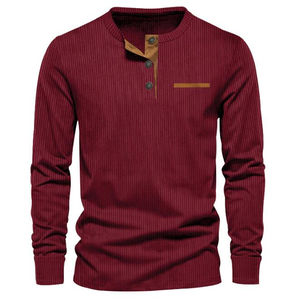 2025 nouveaux hommes tricoté à manches longues haut automne décontracté hommes solide velours côtelé T-Shirt confortable respirant hommes T-shirt haut - Product Image 6