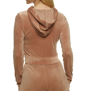 Sweat à capuche court zippé en coton éponge française pour femmes, ensemble vintage deux pièces survêtements décontractés pour le printemps devant - Product Image 3