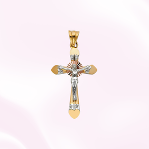 Tri-Color 14K Plaqué Or Religieux Crucifix Pendentif Croix Chrétienne Bijoux avec Zircon Spirituel Symbolique Diamant Charme - Product Image 6