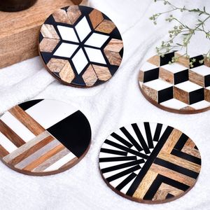 Modern Design Resin Wood Coaster <b>Set</b> 4 Glass <b>Tea</b> Coffee Drink Coasters with Heat Protection Kitchen Tableware Decor - Product Image 1