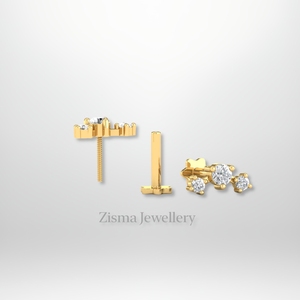 Boucles d'oreilles de luxe Trio Diamond Curve Stud 14K 18K Solid Gold VVS DEF Real Lab Grown and Natural Diamonds IGI GIA Certified - Product Image 5